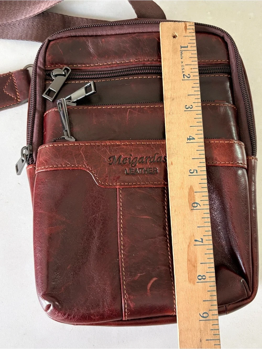 Meigardass Brown Leather Crossbody Travel Bag Sling Messenger Bag Men Women 9x6”